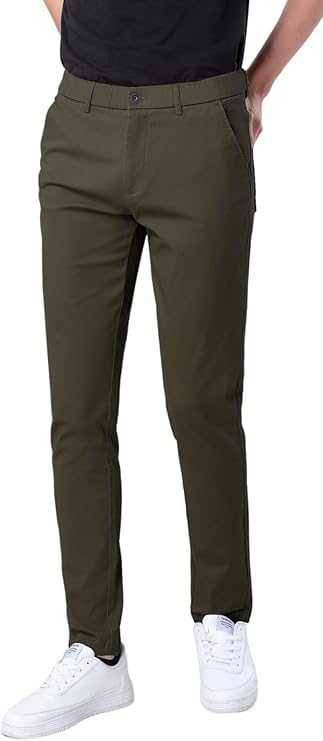Plaid&Plain Men's Skinny Stretchy Khaki Pants Colored Pants Slim Fit Slacks Tapered Trousers 819 Olive 32X30