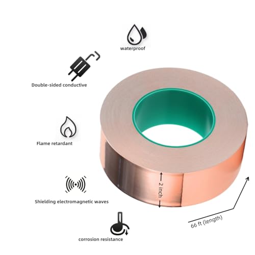 Image of Pure Copper Tape with Double-Sided Conductive Adhesive for Guitar, EMI Shielding, Crafts, Electrical Repairs and Grounding（2inchX 66 ft）
