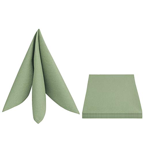 Set di 4 tovaglioli effetto lino quadrati 50 x 50 cm verde chiaro/verde lavabili idrorepellenti antimacchia facili da curare con bordo orlato