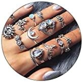 Aukmla Vintage Knuckle Rings Set Silver Stackable Finger Rings Leaf Joint Knuckle Ring Sets for Women and Girls 14PCS