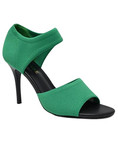 Image of Peep Toe Heels for Women Sexy 3 Inches Stiletto Heeled Sandals for Women Open Toe Wide Stretchy Knit Heel Sandal Booties Slip On Comfortable Dressy Shoes for Prom, Party and Work