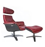 Set Vega, poltrona relax, design con poggiapiedi indipendente, colore: rosso, rovere nero