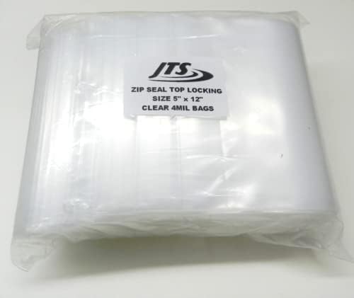 JTS 100pc 5" x 12" 4 Mil Clear Plastic Reclosable Zip Poly Bags with Resealable Lock Seal Zipper Clear Plastic Bags, Zip Seal Top Lock Clear HD Plastic Poly Bags Single Track Squeeze Seal