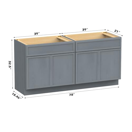 Vanity Art 78 Inch Bathroom Vanity Base Cabinet Double Sink Top (Without Sink), Soft Closing Door, Storage Unassembled Cabinet, Smoke Grey, 2ea 39 Inch Cabinet Combo