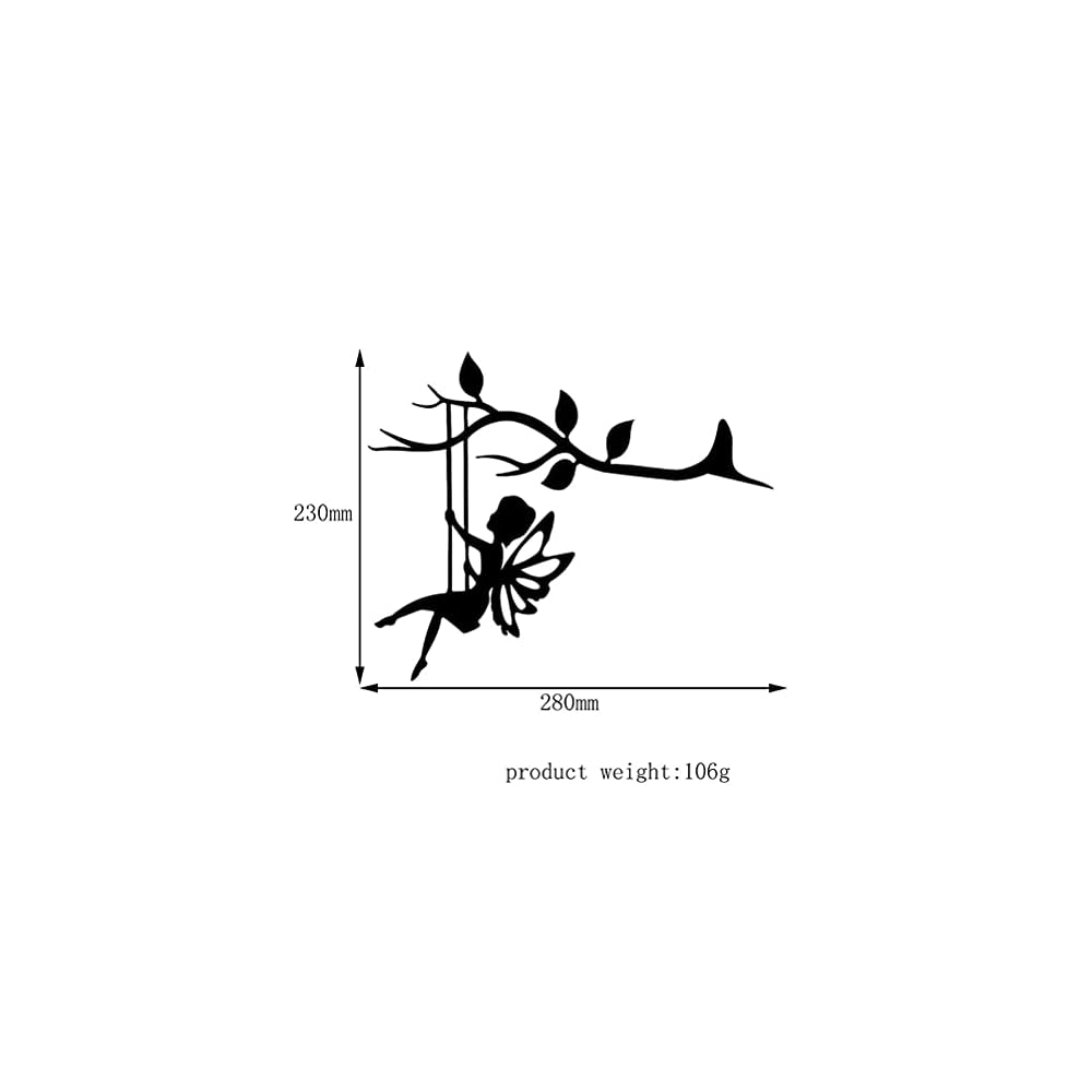 metal fairy silhouette hanging branch ornament tree wall art for outdoor garden decoration (black)