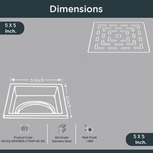 Image of Floor Drainer 5 inchx5 inch Bathroom Floor Drainer | 304 Grade Stainless Steel Bathroom Water Jali | Shower Drain | Bathroom Jali | Bathroom Drainer Without Cockroach Trap (1mm Thickness)