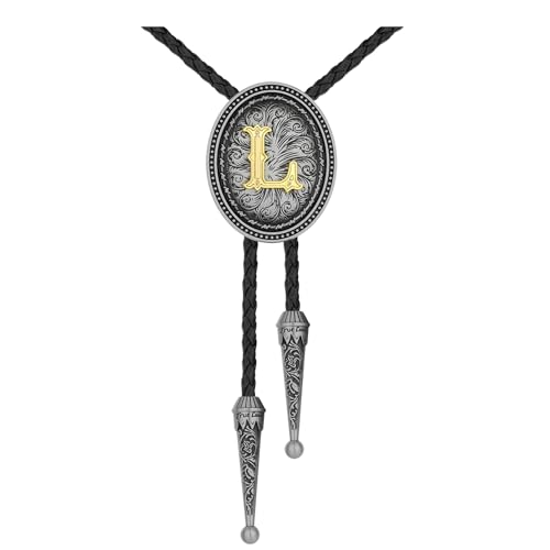 Image of HUABOLA CALYN Bolo tie for Men, Western Cowboy Golden Alphabet Initial Letter ABCDJMR to Y Costume Bolo ties Neckties