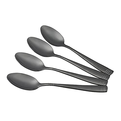 Qshape- Cucharas de mesa de acero inoxidable negras, 12 piezas Cover