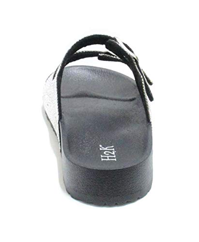 H2K Womens Glitter Double Buckle Adjustable Comfort Slip On Slides Sandals Espen  thumb #3