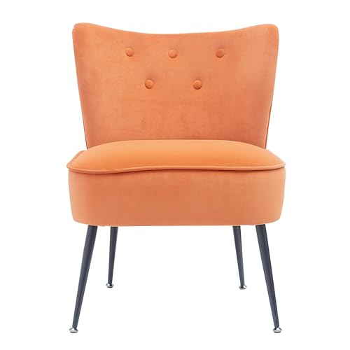 Homely - Butaca descalzadora Lusaka | Diseño Moderno | Salón, Dormitorio, Salita, Despacho | Patas de Metal Color Negro | 57x58x72,5 cm | Tela Terciopelo Color Naranja