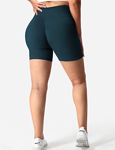 YEOREO Women Seamless Scrunch Workout Shorts High Waisted Intensify Running Gym Yoga Workout Whale Blue S - Thumbnail 2