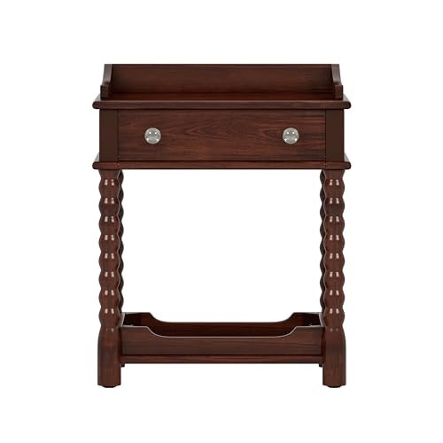 Merax Retro Style Nightstand with Drawer and Open Shelf for Bedroom, Bedside Table with Turned Legs and Metal Handle, Walnut by Merax - Image 4