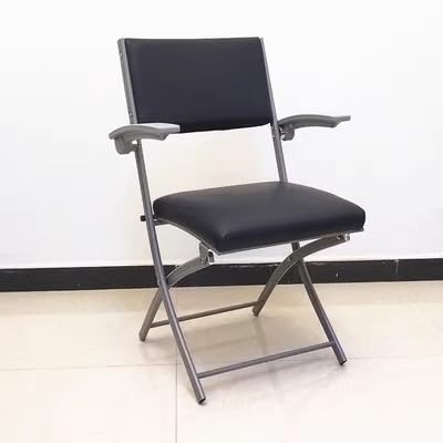 Silla plegable de metal de alta calidad con tapicería de cuero, cómoda silla de oficina portátil con reposabrazos, ideal para comedor, cocina y escritorio (17.3 pulgadas de ancho x 15.8 pulgadas de