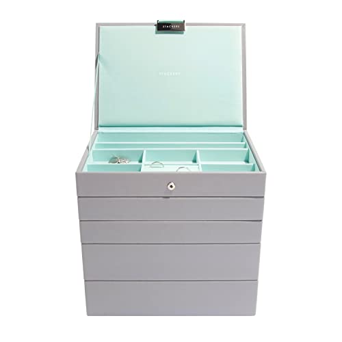 Stackers Pudełko na biżuterię w klasycznym stylu, średniej wielkości, Dove Grey z Mint Green, 5-częściowy zestaw