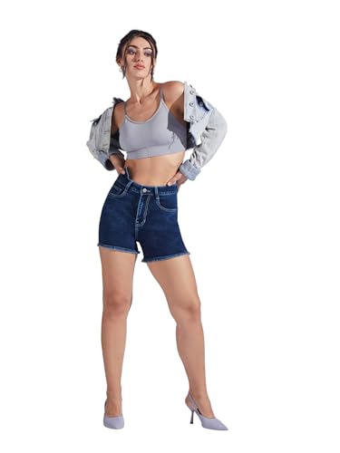 Image of Miss Chase Women's Relaxed Fit Mid Rise Highly Distressed Regular-Length Denim Shorts