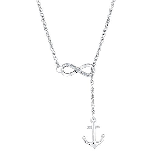 Women's & Ladies 925 Sterling Silver Anchor & Infinity Symbol Pendant Necklace, Diamond Infinity Symbol W/Sterling Silver Boat Anchor Symbol Pendant Necklace, 1/20 ctw (Carat Total Weight) Diamond