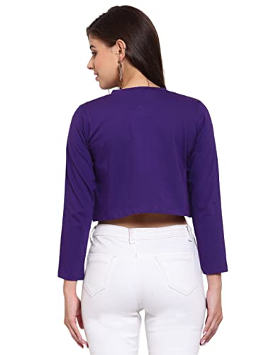 Image of Style Quotient Women Purple Solid Open Front Shrug