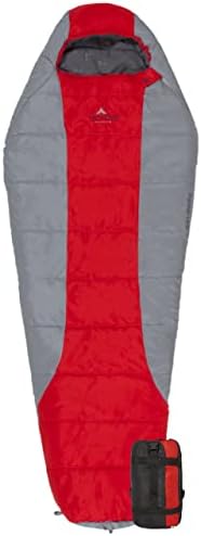 TETON Sports Tracker 5 Lightweight Mummy Sleeping Bag; Great for Hiking, Backpacking and Camping; Free Compression Sack Red/Grey, Adult - 87" x 34" x 22"