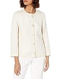 Anne Klein Women's Collarless Button Front Jacket with Novel Trim, Anne White Combo, 14