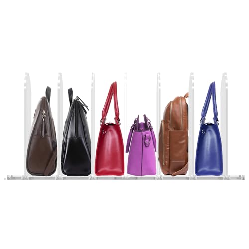 Organizador de bolsa para armário, divisórias de prateleira para bolsas, transparente, ajustável, fácil de instalar, suporte de bolsa de plástico reutilizável para uso em casa, quarto, escritório