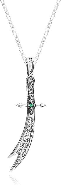 Zulfiqar Sword Necklace, 925 Sterling Silver Necklace, Arabic Written Zulfiqar Imam Ali Zulfiqar Sword Pendant, Cubic Zirconia Pendant Necklace