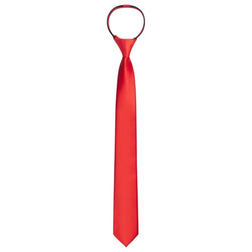 ERDOGLY Pre Tied Adjustable Zipper Ties for Men, 2.35 inch Men's Skinny Necktie, Clip on Red Ties for Women, Solid Color Ties for Wedding, Graduation, School Uniform