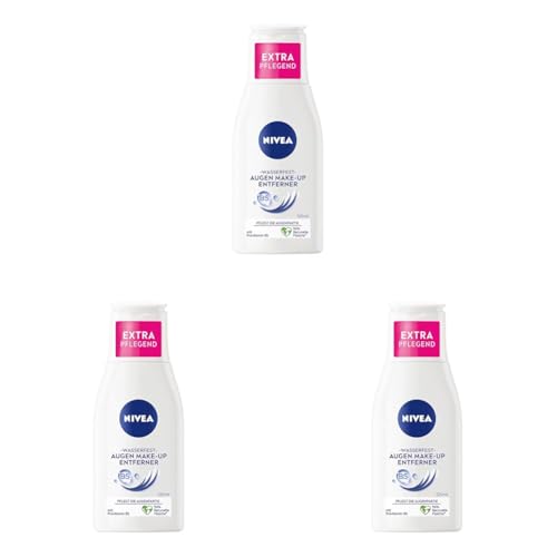 NIVEA Wasserfester Augen Make-Up Entferner (125 ml), sanfter Make-Up Entferner mit Kamillen-Extrakt und Provitamin B5, entfernt selbst wasserfeste Mascara und Make-Up (Packung mit 3)