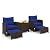 Tangkula 5 Piece Patio Rattan Furniture, Wicker Cushioned Chairs Set w/ 2 Ottomans & Tempered Glass Coffee Table, for Poolside, Backyard, Lawn, Deck (Mix Brown+Navy)
