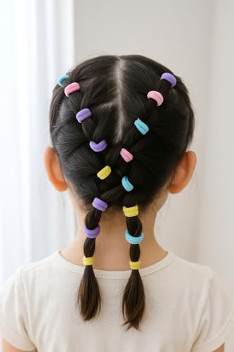 Image of Frescorr (100 pcs) Baby Hair Ties | Soft No-Damage Premium Elastic Mini Rubber Bands for girls | Strong Stretch Ponytail Holders | Daily Use Hair Accessories | (Pastel)