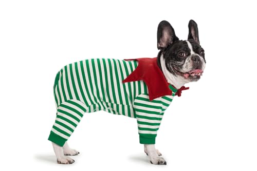Image of Striped Dog Surgery Recovery Suit Female Male,Puppy Dogs Onesie Cats Long Sleeve Bodysuit After Surgery Neuter for Abdominal Wounds Protective(with Bib)
