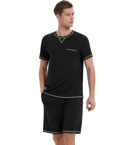 Image of NACHILA Men's Bamboo Viscose Pajamas Set Raglan Short Sleeve Shorts Pjs