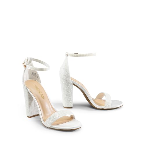 DREAM PAIRS DREAM PAIRS Women's Hi-Chunk High Heel Pump Sandals,Size 6.5,White-Pearl,HI-CHUNK-1