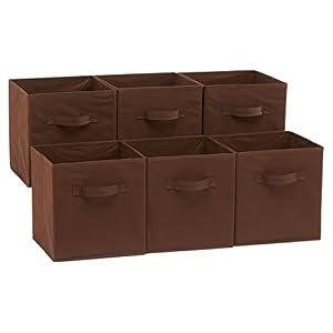 Amazonベーシック 収納ボックス 折りたたみ式 6点セット 取っ手付き ブラウン 27×27×28cm