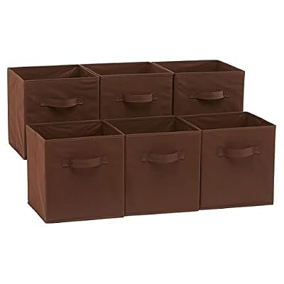 Amazon Basics Collapsible Fabric Storage Bins with Handles, Cube Organizer, Lightweight Fabric, 10.5"x10.5"x11", Brown, 6-Pack