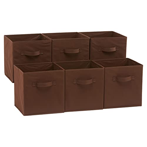 Amazon Basics Collapsible Fabric Storage Bins with Handles, Cube Organizer, Lightweight Fabric, 10.5"x10.5"x11", Brown, 6-Pack by Amazon Basics - Used condition - US$13.16