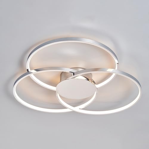 Plafonnier LED moderne 60W 90W chromé à 3 anneaux avec télécommande - 2