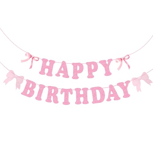 Bannière Joyeux Anniversaire Nœud | Décoration Anniversaire Rose | Guirlande Nœud Bannière pour Femme Filles Anniversaire Baby Shower