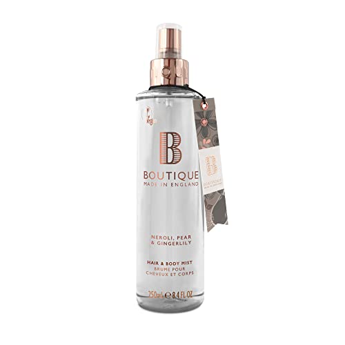 Boutique Neroli, Pear & Gingerlily Refreshing Hair & Body Mist Fragrance Spray 250ml - Essential Oils - Vegan - Made In England