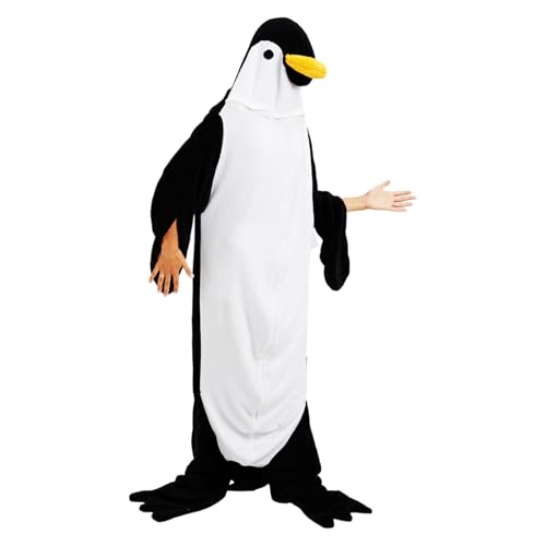 Disfraz de pingüino de una pieza - Pijama de franela de 74 pulgadas - Pijama de una pieza de dibujos animados 3D de una pieza para adultos para descansar en casa, como ropa de dormir y como vestido