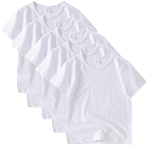 5 Pack Kids T-Shirt Cotton Short Sleeve Tee Shirts for Unisex Boys and Girls Toddler Summer Crew Neck Tops