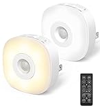 Lyridz Remote Control Night Light Plug in 80LM Bright Dimmable LED Night Light Warm&Cold White with Timer Dusk-to-Dawn Light Sensor Adjustable Brightness for Bedroom,Hallway,Kitchen,Stairway 2 Pack