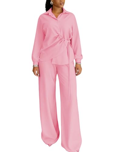 Elainone Womens 2 Piece Travel Outfits Dressy Casual Button Down