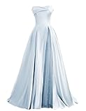 ZSWWYibo Strapless Princess Satin Ball Gown A-line Evening Party Dresses Long Pearl Embellished Formal Adult Prom Dresses Sky Blue