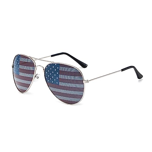 Image of American Flag Glasses USA Flag Mirror Aviator Sunglasses For 4th Of July Independence Day Patriotic For Men Women