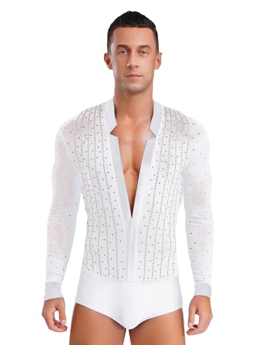 Tango latin en V costume danse moderne leotard homme paillettes
