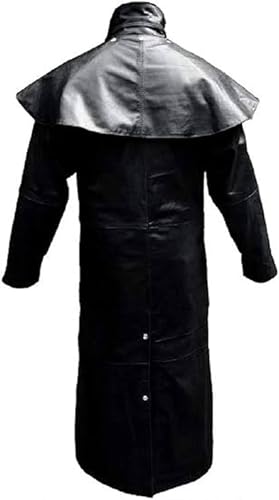 Mens Leather Long Coat Duster Riding Hunting Steampunk Black & Brown Trench Matrix Coat2