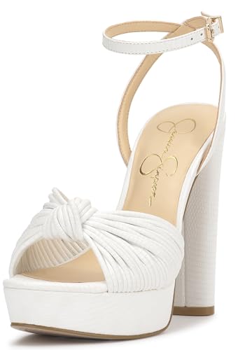 Jessica Simpson Womens Immie Platform Sandal with Ankle Strap, White Mini Lizard, 8.5