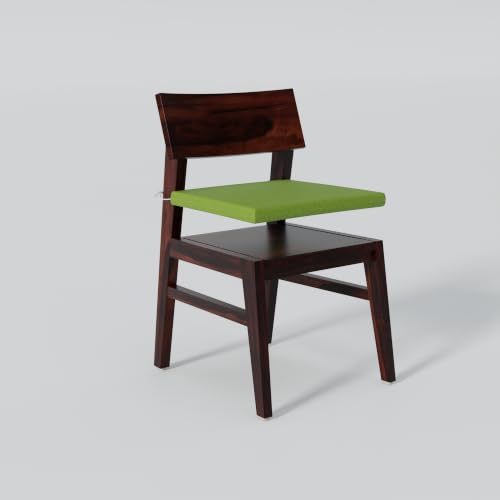 Image of Solid Sheesham Wood 4 Seater Round Dining Table Set with 4 Green Cushioned Chairs | Wooden Dining Table Set for Home, Kitchen, Dining Room & Restaurant | Dining Table Set 4 Seater | Walnut Finish