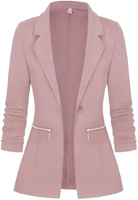 Genhoo Lightweight Soft Knit Open-Front Blazer Cardigan with Zip Pockets - Pink Medium