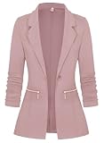 Genhoo Cardigan Blazer for Women Open Front Runched Sleeves Jacket Suits with Zip Pockets Pink Large